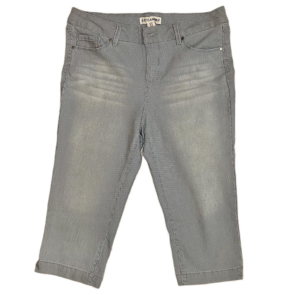 Artisan NY Blue Cropped Pants Five Pocket Belt Loops Pinstripe Womens Size‎ 10